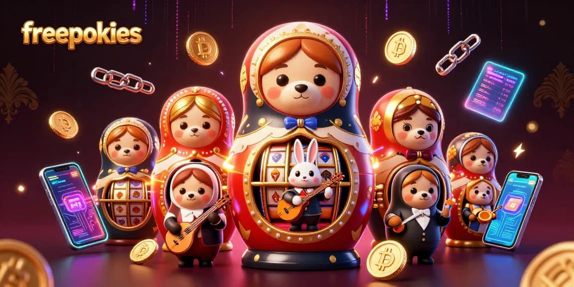 Spin freepokies with vibrant characters and 3D elements in a dynamic casino illustration.