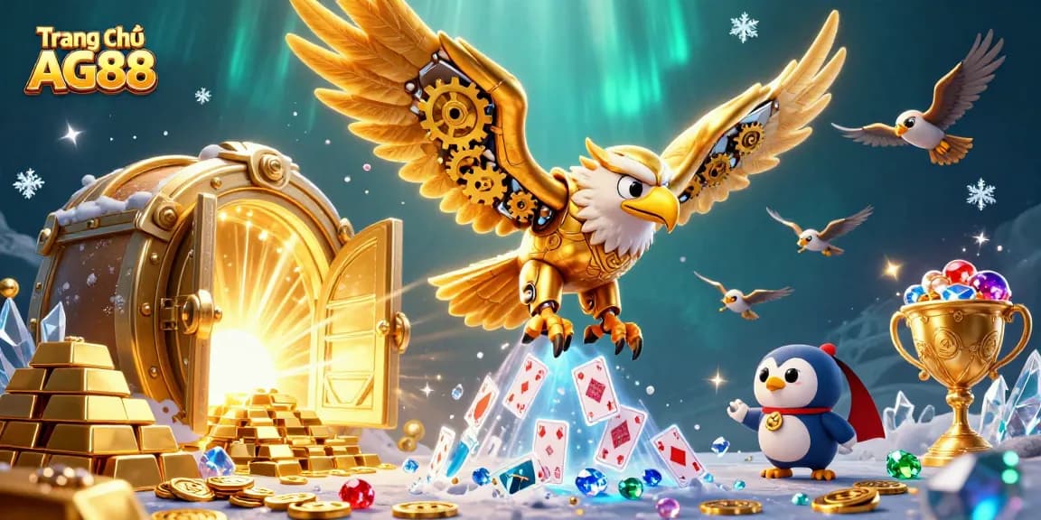 Experience winning thrills at Trang chủ AG88 with a dynamic 3D casino illustration packed with treasures.