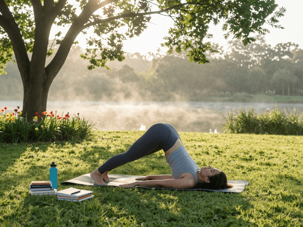 Yoga practice at sunrise promoting mindfulness and personal growth with mantra88