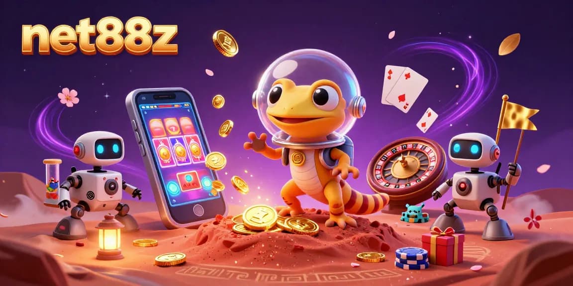 Experience the thrill of net88z with a winning Martian gecko discovering a buried golden casino.