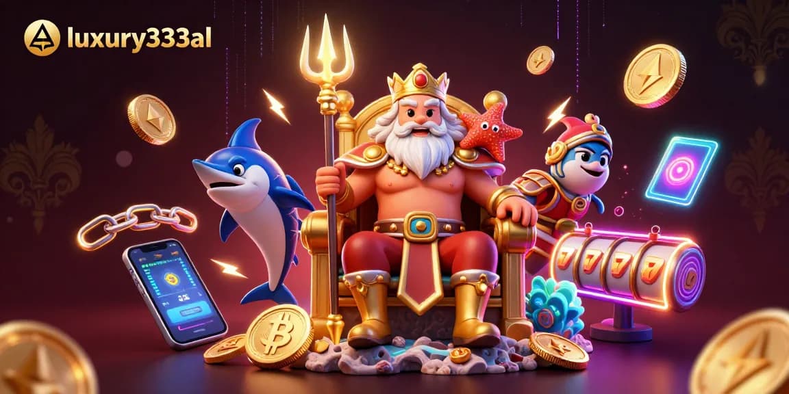 Engage with luxury333al's vibrant casino atmosphere featuring Neptune and crypto elements.