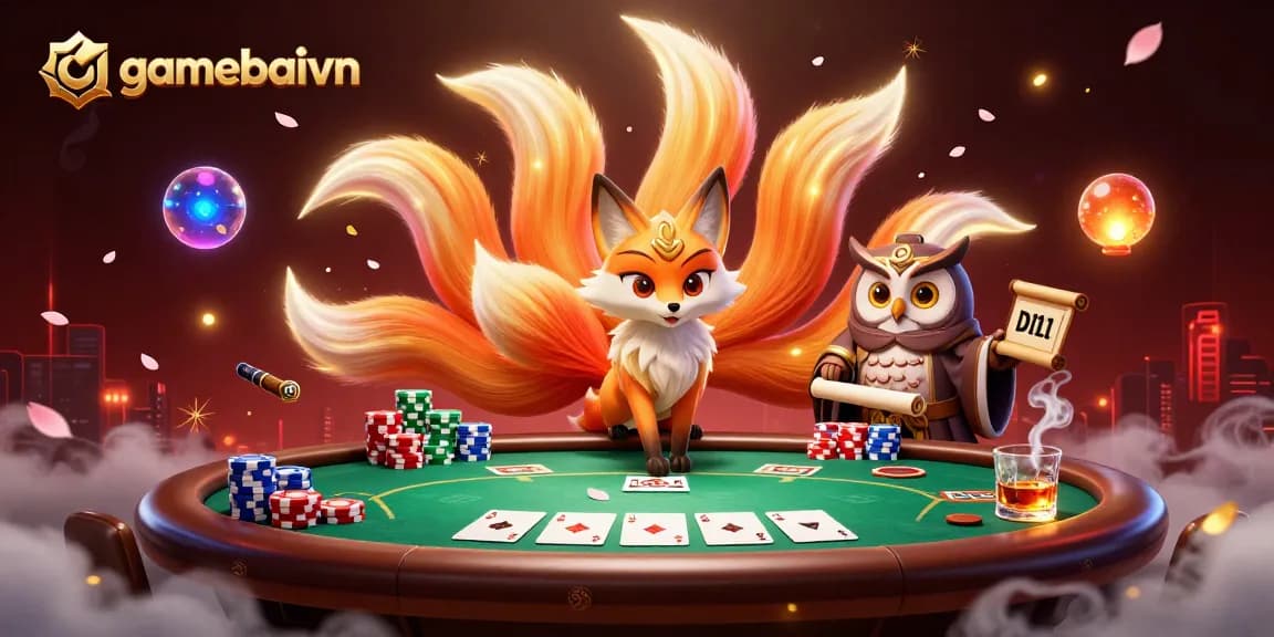 Engage in poker at gamebaivn with vibrant 3D scene showcasing powerful hands and strategic gameplay.