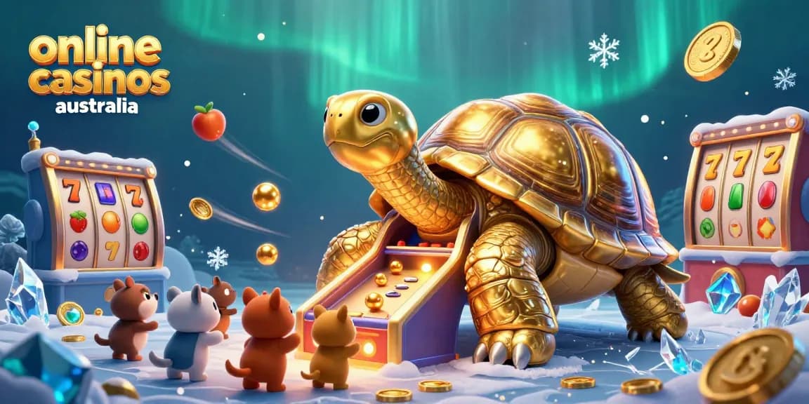 Engage with exciting online casinos Australia featuring vibrant golden tortoise pinball machine.