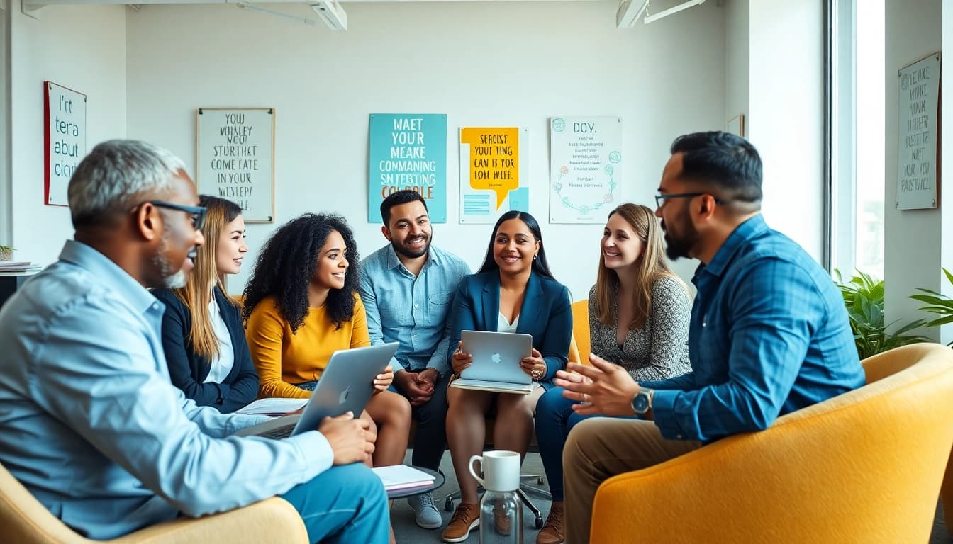 Individuals discussing their Ideal career options in a bright, engaging office setting.