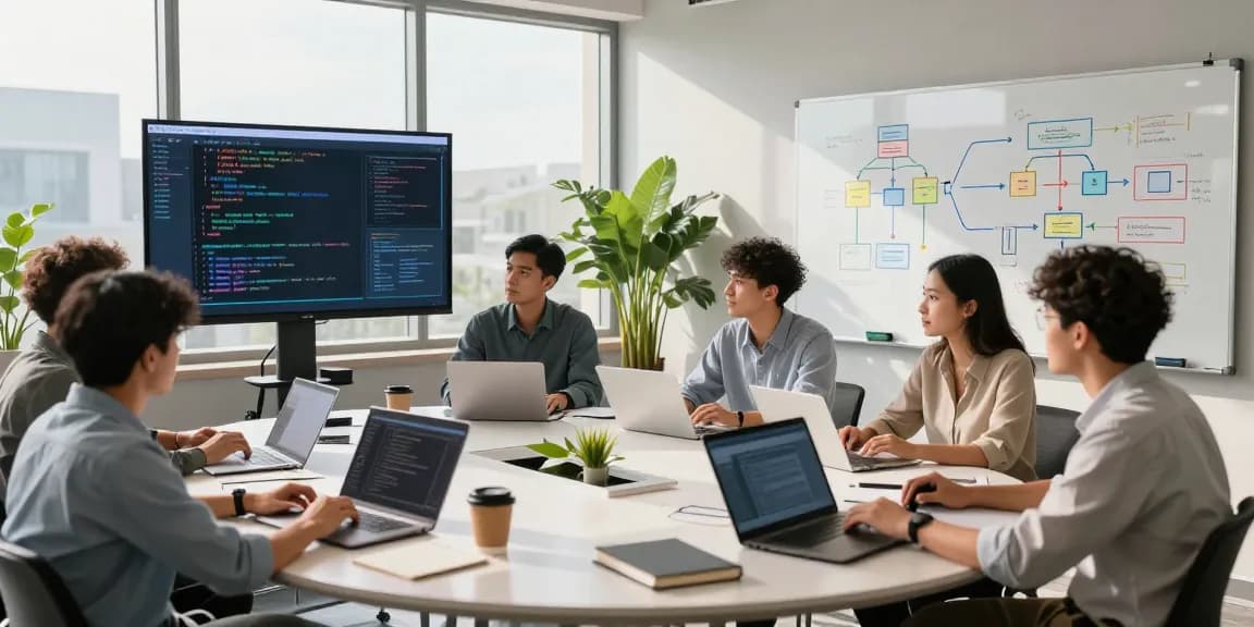 Developers collaborating in a modern office, read more here about tech innovation.