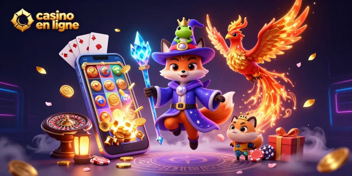 Le casino en ligne illustre une magie dynamique avec un renard sorcier, un phénix, et des éléments de jeu captivants.