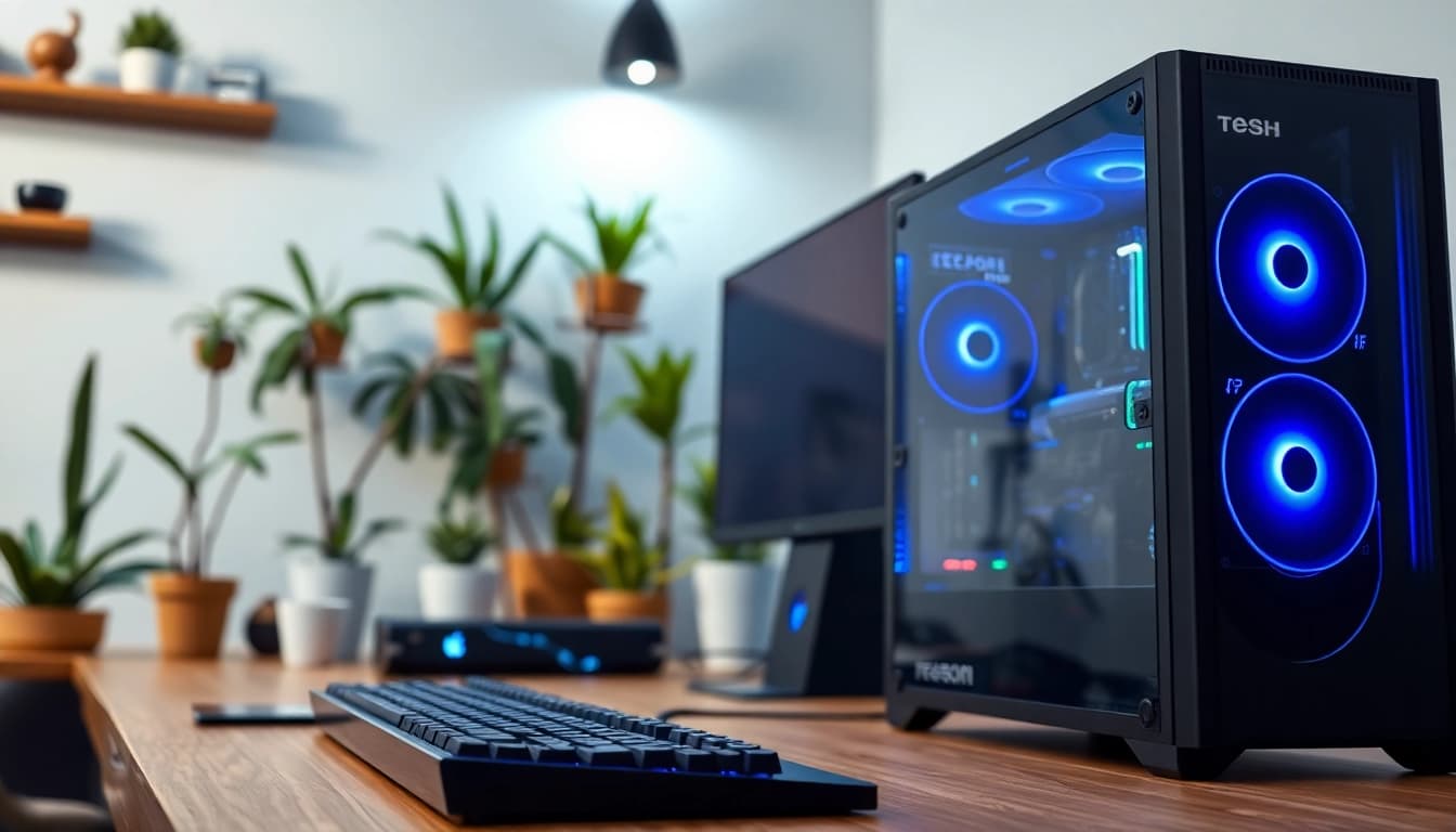 pc workstation με φωτεινούς LED και κομψό σχεδιασμό