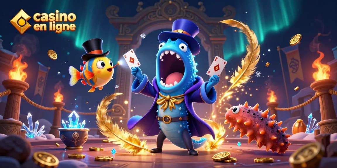Illustration dynamique d'un casino en ligne avec un poisson-grondin et un anguille-gulper magicien.