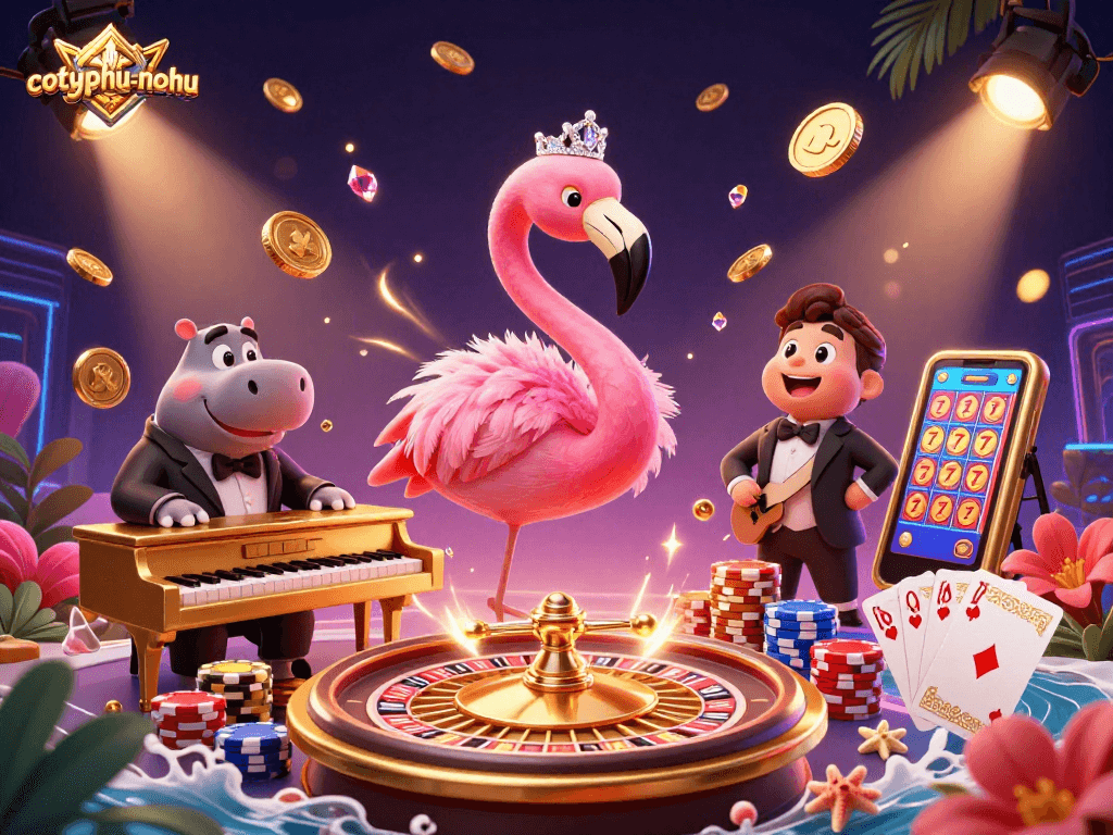 Coto phu-nohu ignites excitement with dynamic characters and vibrant casino elements in a captivating scene.