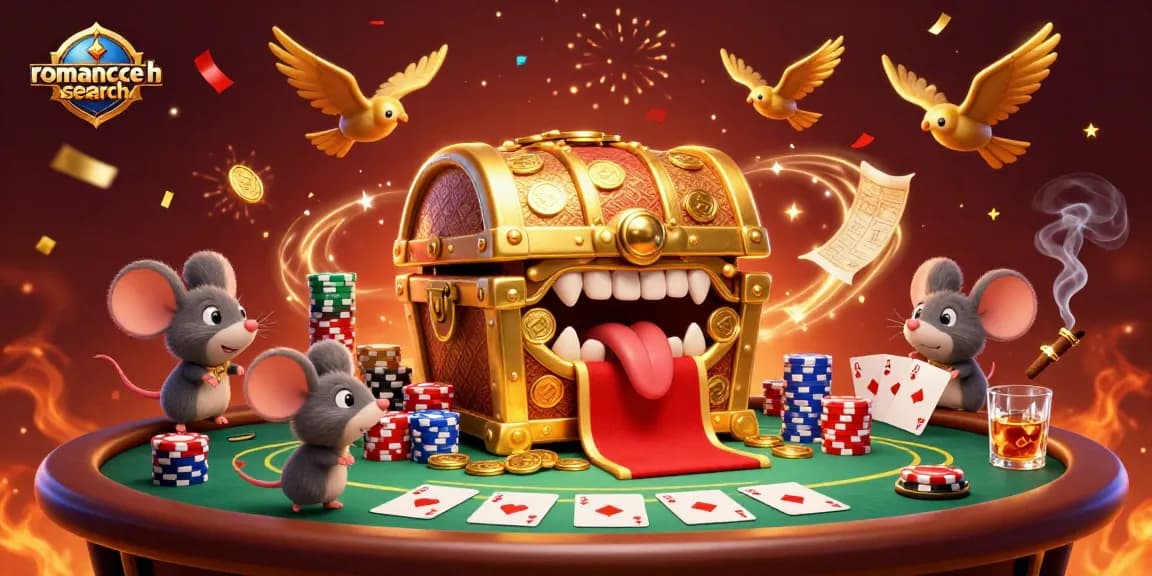 Join the adventure at romance-search with a treasure chest luring players in a vibrant casino scene.