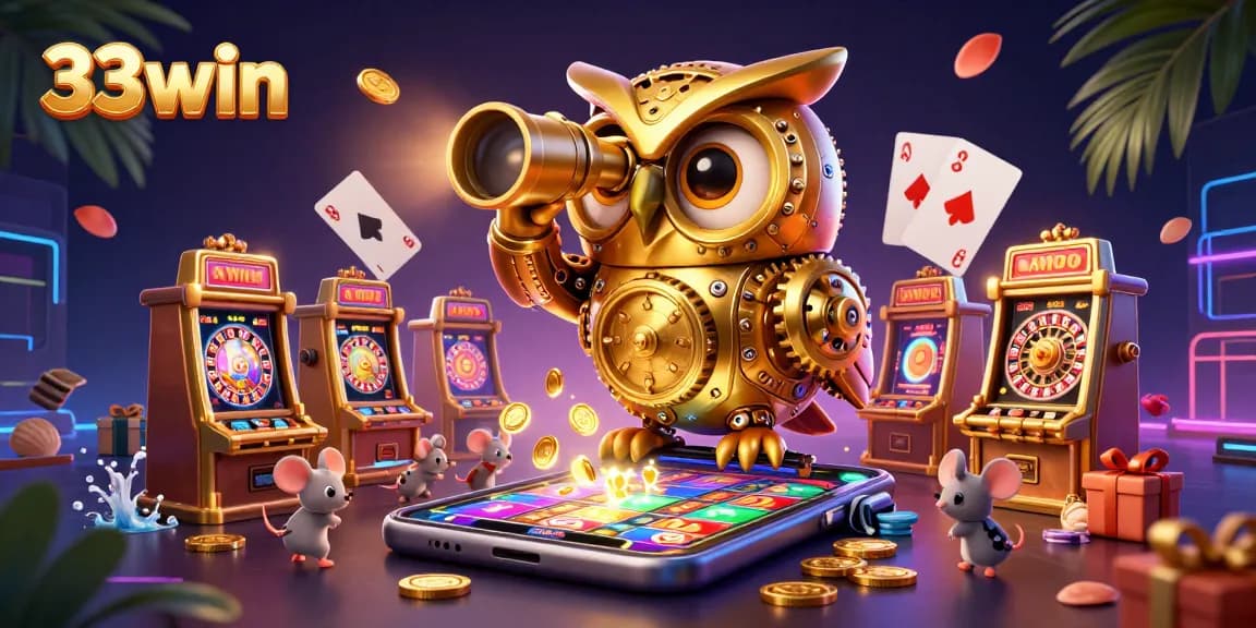 Experience thrilling slots with 33win's dynamic gaming scene featuring a lively casino atmosphere.