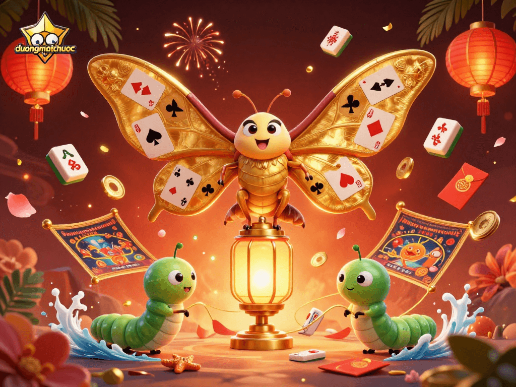 Engage in duongmatchuoc with vibrant gaming scenes featuring golden moths and casino elements.