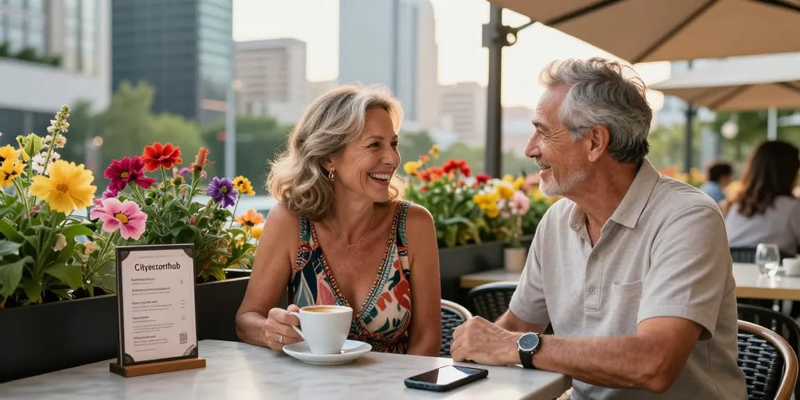 Outdoor café conversation scene capturing the essence of Cityescorthub's inviting lifestyle.
