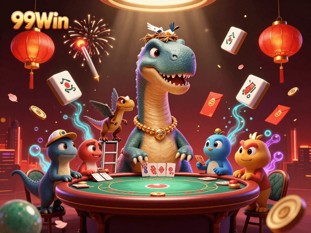 Experience thrilling casino action with 99Win's dynamic characters in a vibrant setting.