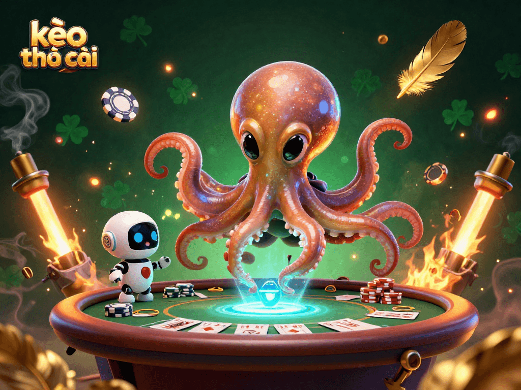 Engage with the kèo nhà cái strategy at a holographic poker table, featuring unique alien characters.