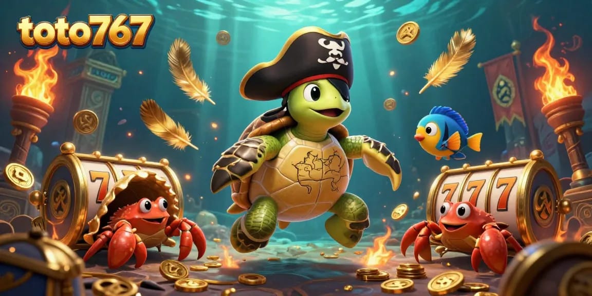 Menangkan permainan slot di toto767 dengan koin emas yang berkilau dan karakter lucu di bawah laut.