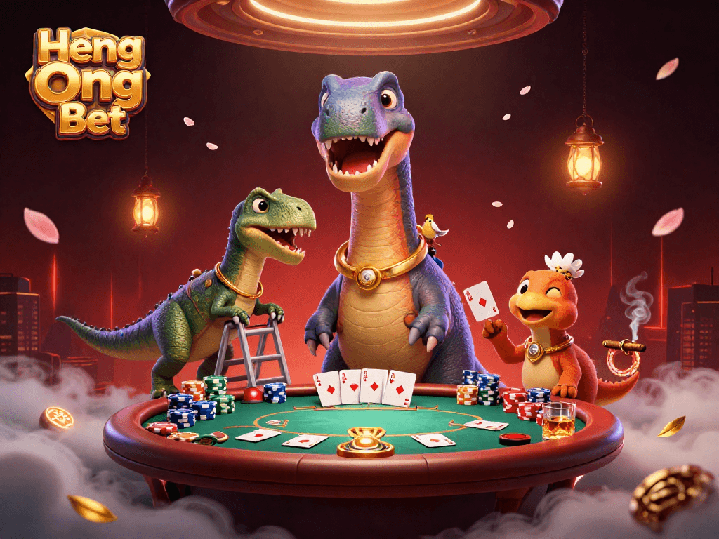 Engage in thrilling gameplay at Heng Ong Bet while a friendly brontosaurus observes from above.