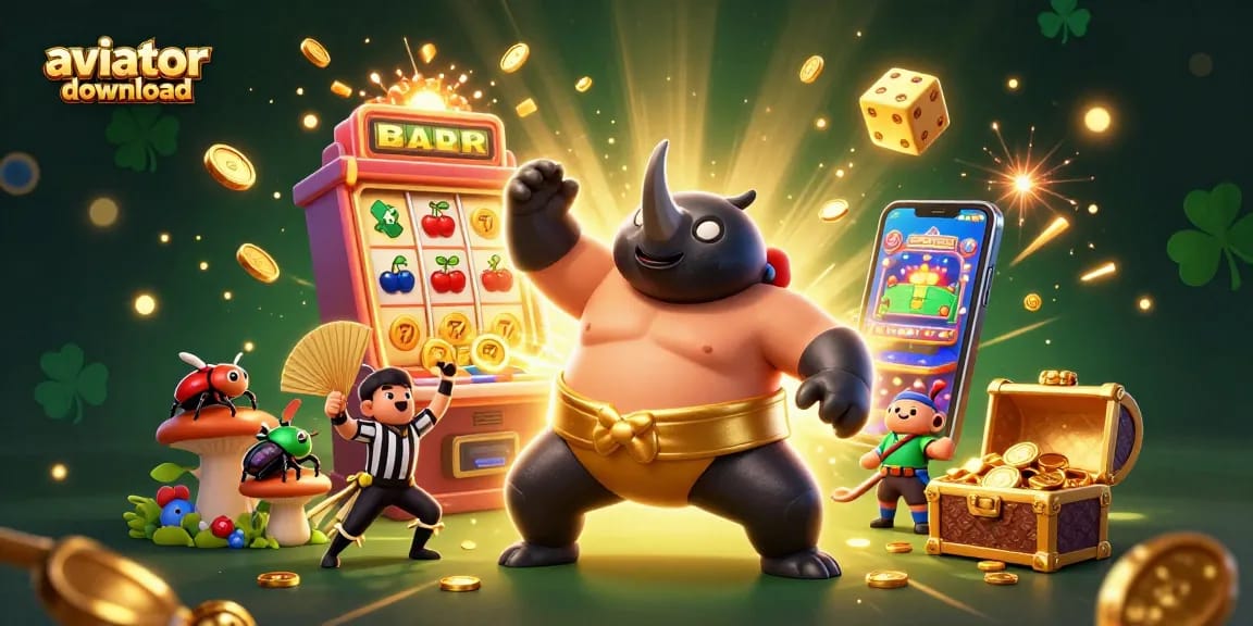 Experience the thrill of aviator download with a dynamic casino scene featuring a beetle champion and vibrant game elements.