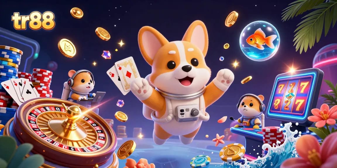 Experience thrilling gaming moments with tr88 in a dynamic space station casino scene.
