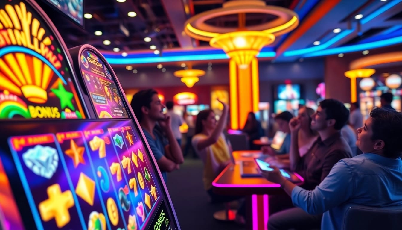 Spelers genieten van een spannende ervaring bij pistolo 3 casino met kleurrijke gokkasten.