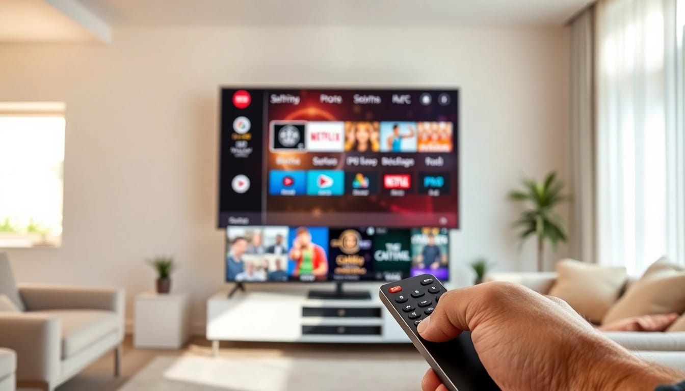 Experience FREE IPTV Trial with a modern smart TV and comfortable living room setup.