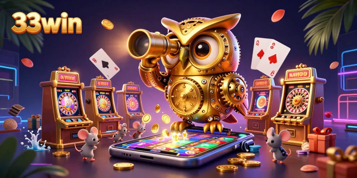 Experience thrilling slots with 33win's dynamic gaming scene featuring a lively casino atmosphere.