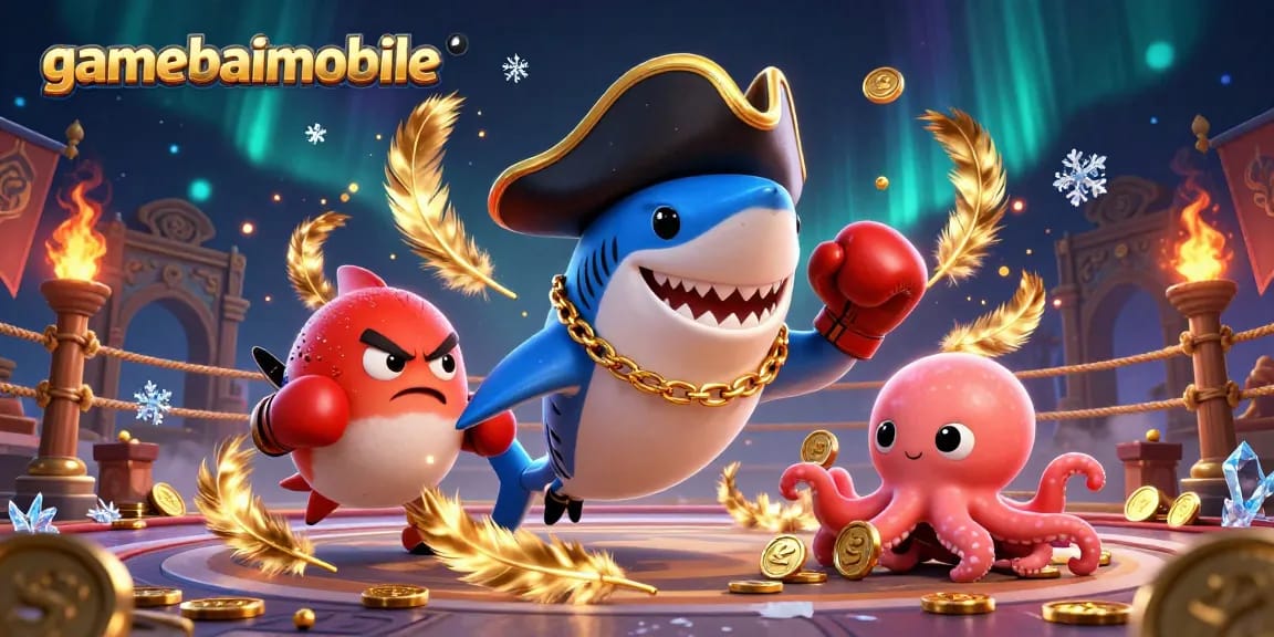 Join in the excitement at gamebaimobile with cartoon characters in a dynamic casino scene.