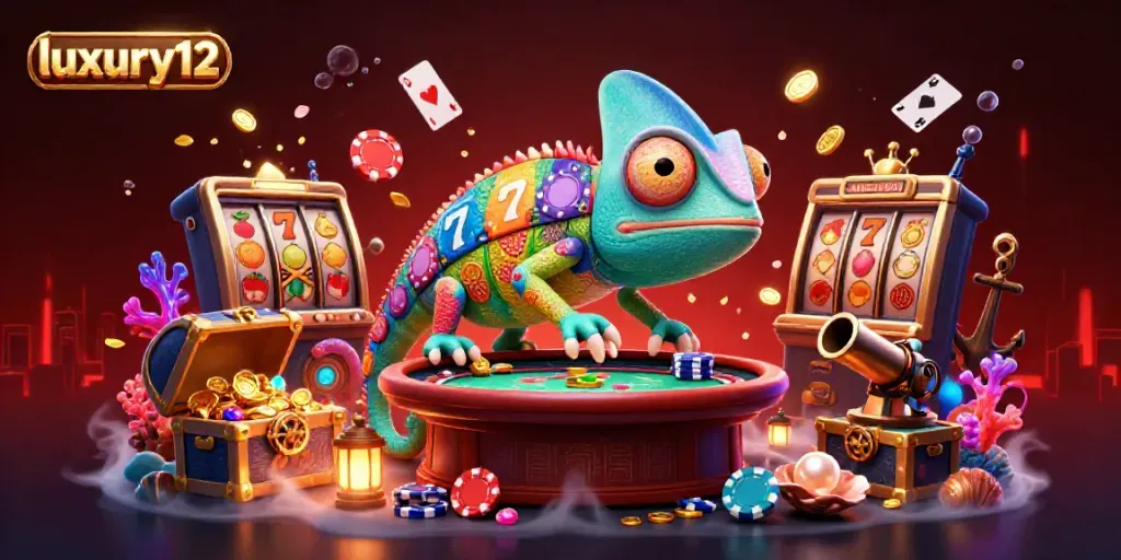 Experience thrilling moments at luxury12 with a colorful chameleon casino owner amidst a dynamic gambling scene.