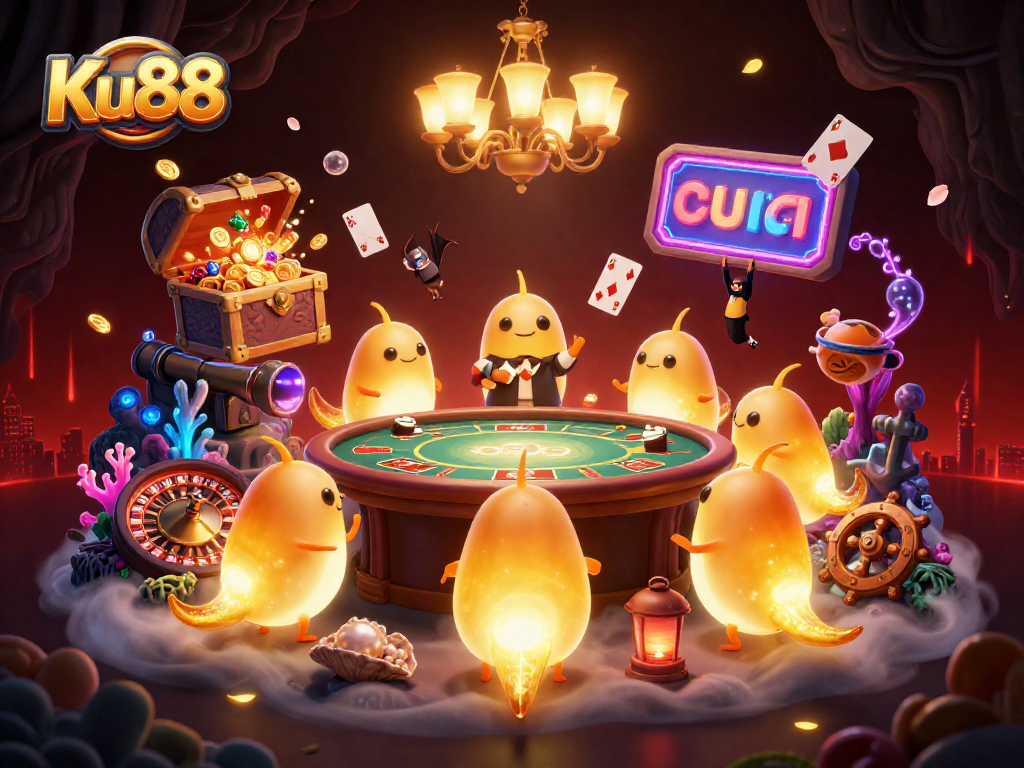 Experience thrilling gameplay with Ku88 at a vibrant cave casino, featuring unique glowworm characters.