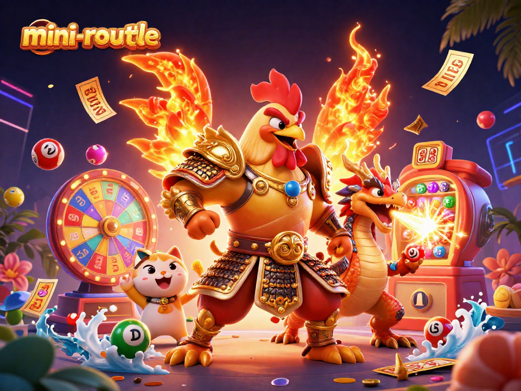 Experience the thrill of mini-roulette with an exciting scene of roaring characters and vibrant casino elements.