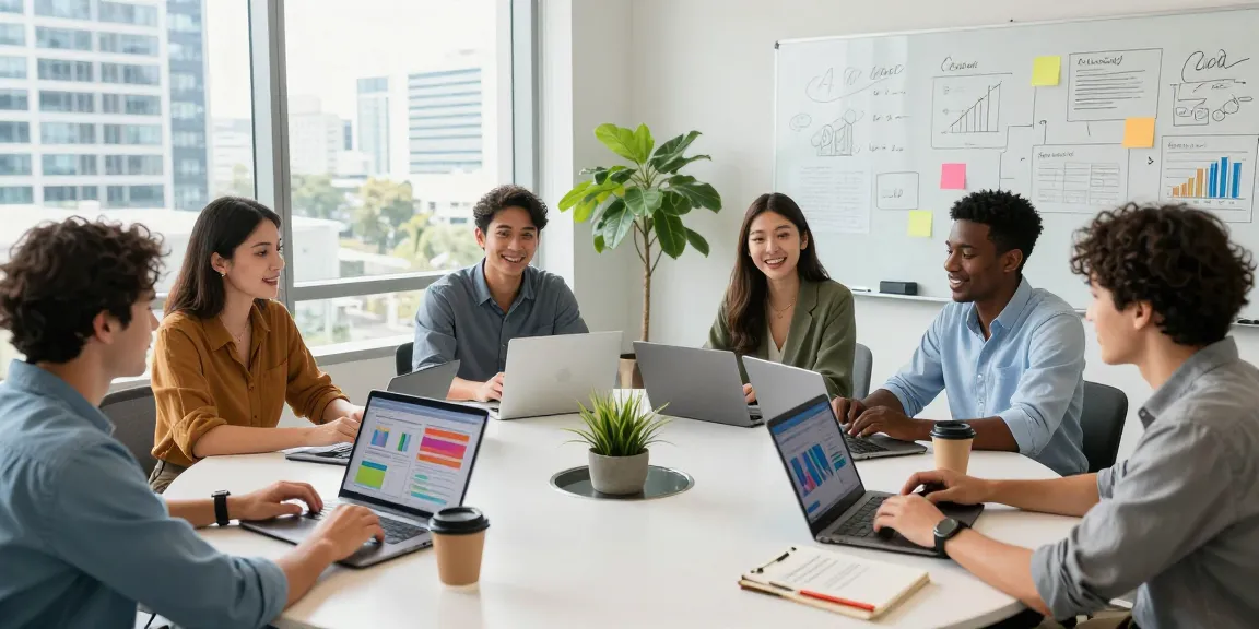 Dynamic team collaboration at a Marketing Agency Gold Coast, showcasing innovative strategies and vibrant office atmosphere.