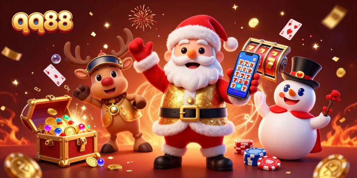 Experience thrilling qq88 gaming adventures with Santa, a dealer-reindeer, and a poker chip snowman!