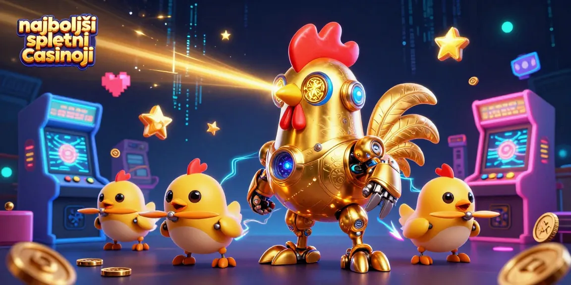 V igri se predstavi najboljši spletni casinoji s 3D ilustracijo, vključujočo robota in otroške drončke.