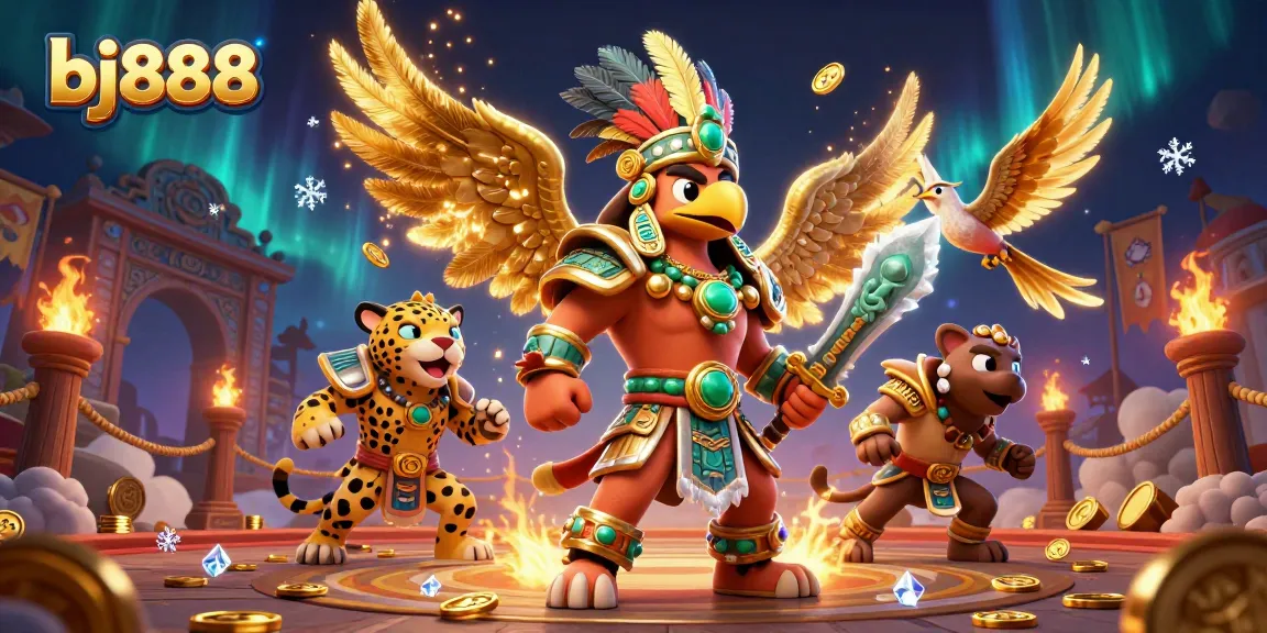 Bj888 offers a thrilling online casino experience with interactive gaming elements like warriors and coins.