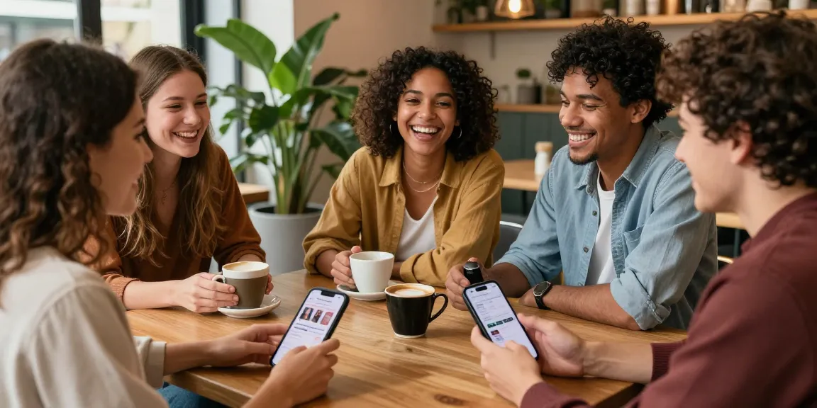 HundRoses app interface displayed on smartphones during interactions at a cozy café.