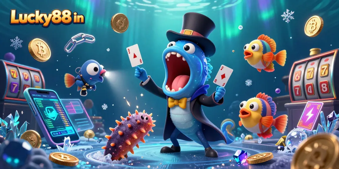 Experience Lucky88 in a vibrant underwater casino scene with unique characters and dynamic slots.