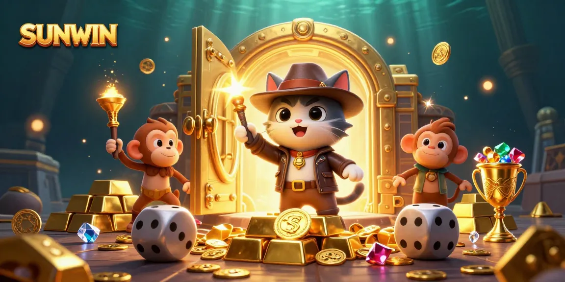 SUNWIN entices players with a 3D scene of a cat explorer finding casino treasures among ancient traps.