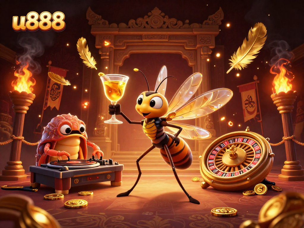 Spin the golden roulette wheel at u888 with unique casino mascots, dynamic elements, and vibrant energy.
