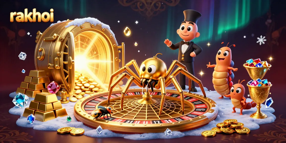 Betting on rakhoi's thrilling roulette web, a dazzling 3D casino scene filled with gold.