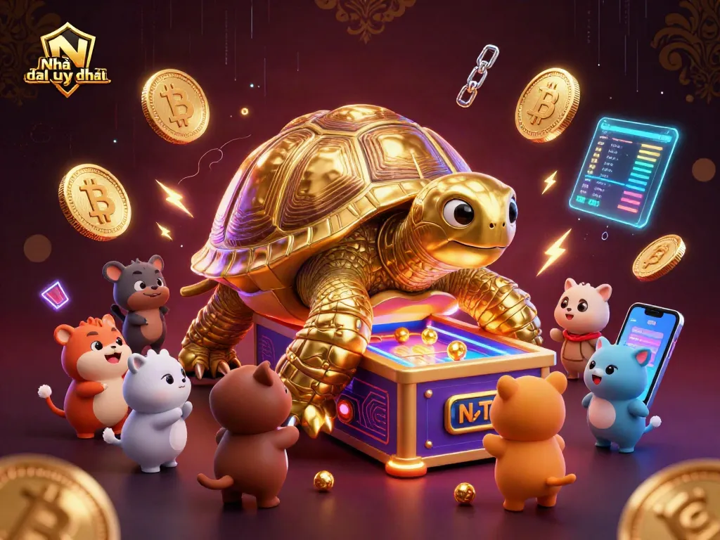 Engage in thrilling play at Nhà cái uy tín with a vibrant casino scene featuring animated games and crypto elements.