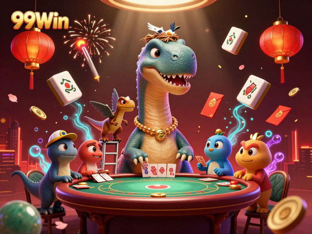 Experience thrilling casino action with 99Win's dynamic characters in a vibrant setting.