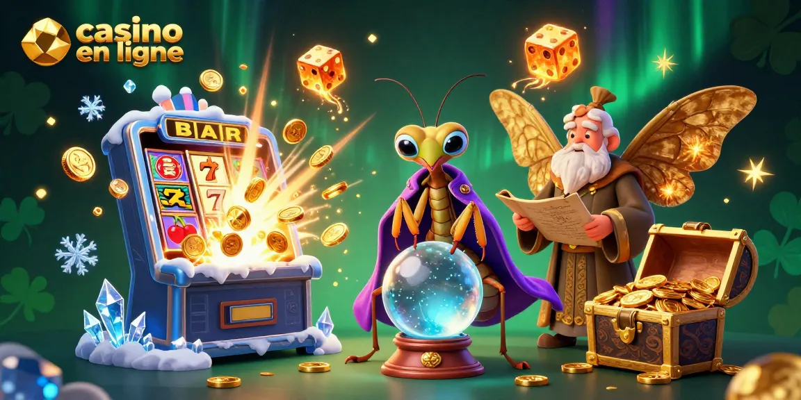 Profitez de l'expérience de jeu avec ce casino en ligne illustré par des personnages fantastiques et des machines à sous.