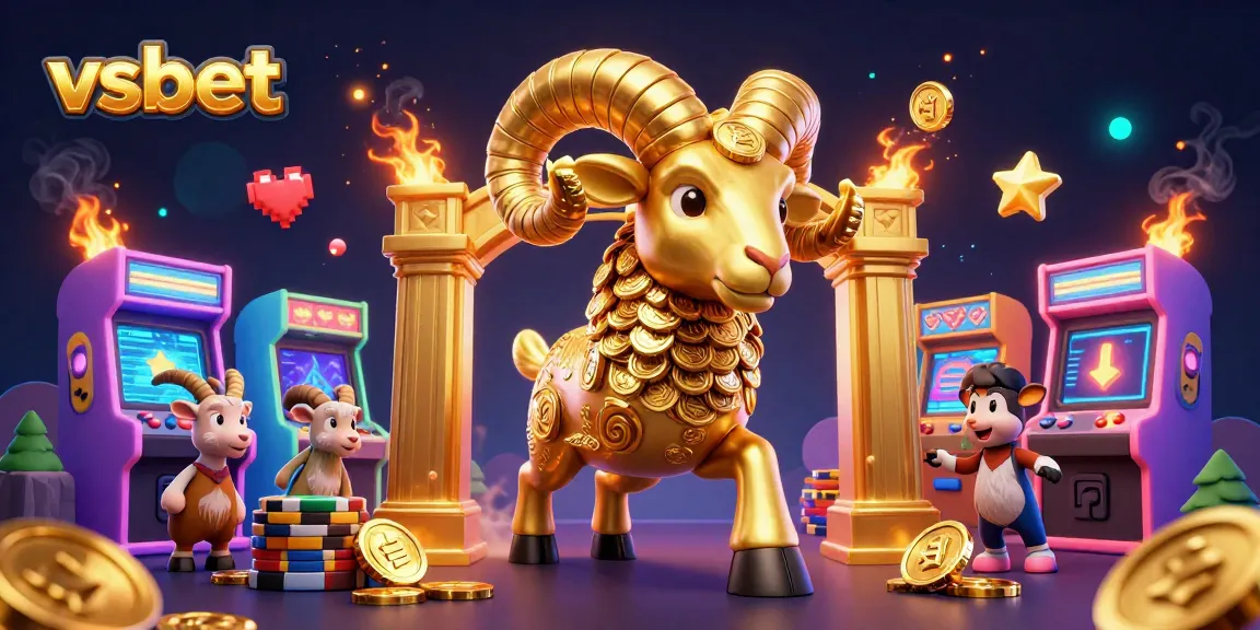 Join the fun at vsbet with a vibrant casino scene featuring a golden ram and gaming machines.