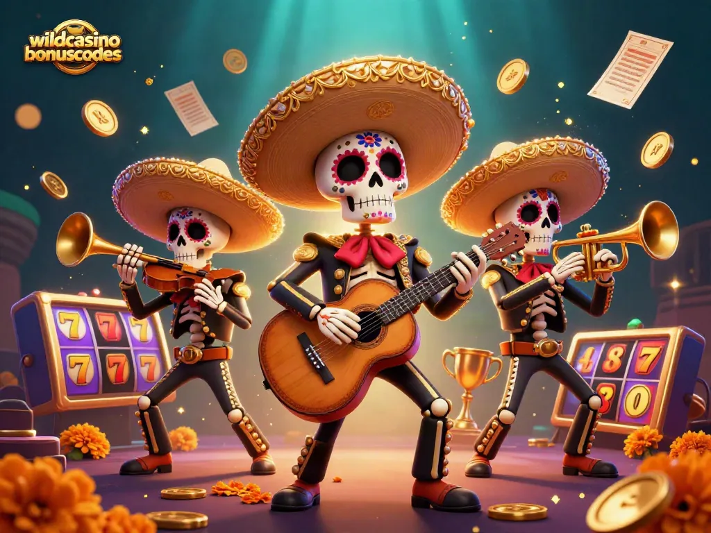 Explore wildcasinobonuscodes through this vibrant 3D mariachi scene filled with slot symbols and action.