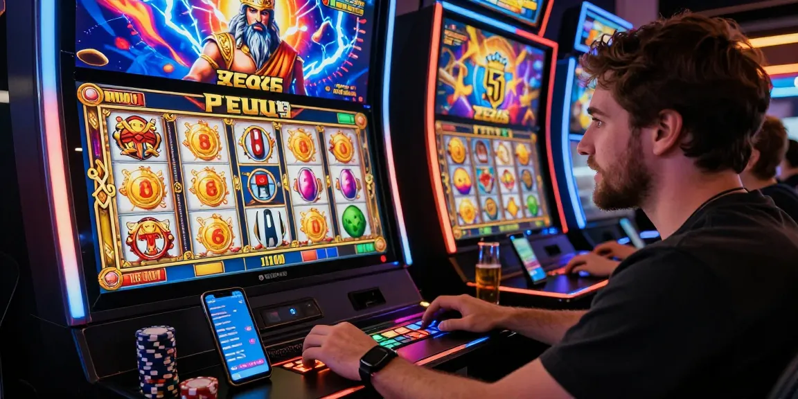Exciting situs 888 gaming environment showing a player engaged with a Zeus-themed slot machine, vibrant graphics, and interactive gaming features.