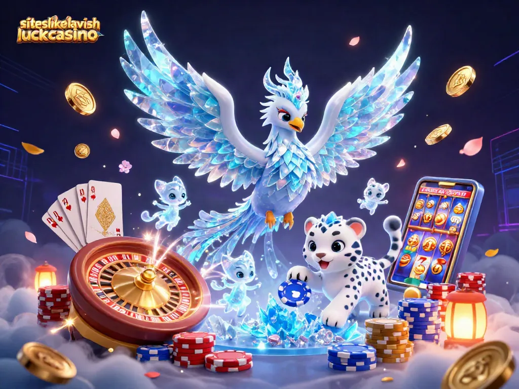 Join the fun at siteslikelavishluckcasino with an ice phoenix, leopard cub, and vibrant casino elements