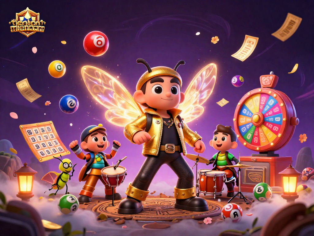 Experience thrilling gameplay with tienlenmiennam's vibrant 3D casino battle scene featuring colorful prizes and energetic characters.