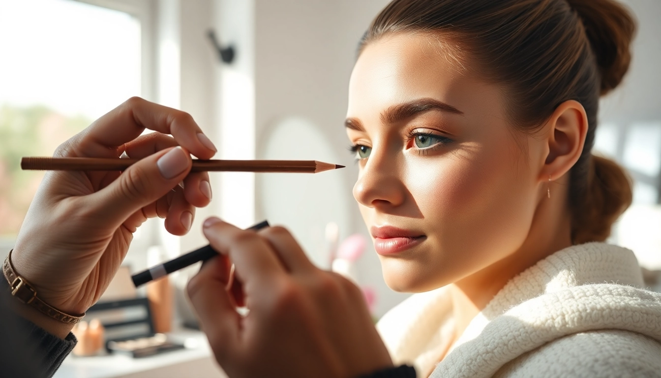 Creating pencil eyebrows with precision for a flawless look.