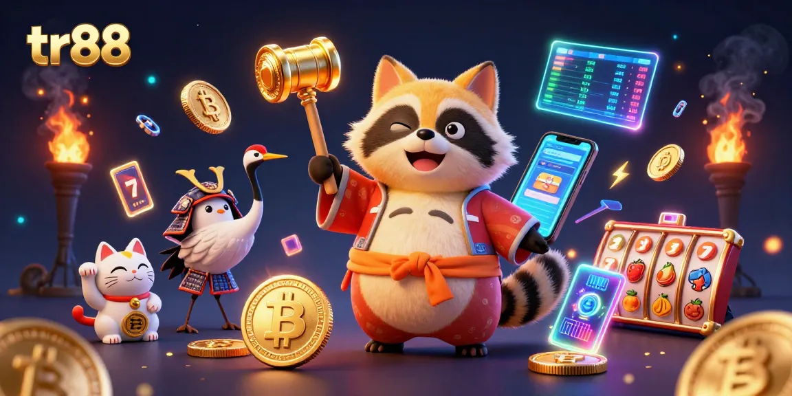 Experience exciting gameplay with tr88's vibrant 3D illustration of lucky characters and crypto elements.