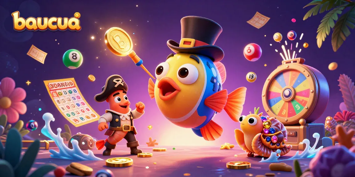 Engaging baucua game illustration showcasing colorful elements and dynamic characters in an exciting lottery scene.